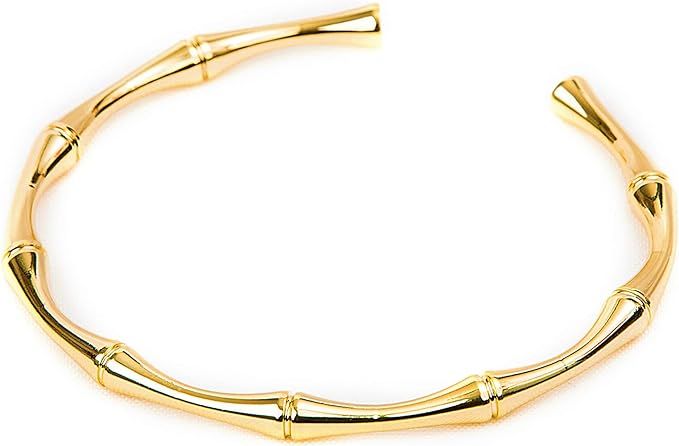 THLS Lifestyle 14K Gold Plated Bangle Bracelet，Bamboo Bangle Bracelet/Pull Strap Bracelet/Zirco... | Amazon (US)