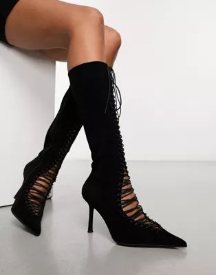 Jeffrey Campbell Disclose lace up heeled knee boot in black | ASOS (Global)
