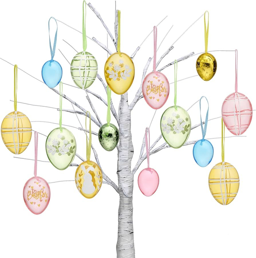 Valery Madelyn 26Pcs Easter Eggs Tree Ornaments, Medium Pastel Pink Green Plastic Easter Eggs Bul... | Amazon (US)