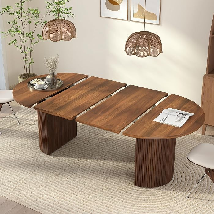 41 in-78 in Extendable Dining Room Table for 4-8, Round Expandable Kitchen Table with Fluted Base... | Amazon (US)