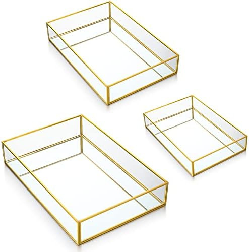 Sooyee Gold Tray Mirror, Rectangle Mirror Tray can Hold Perfume, Jewelry, Cosmetics, Makeup, Maga... | Amazon (US)
