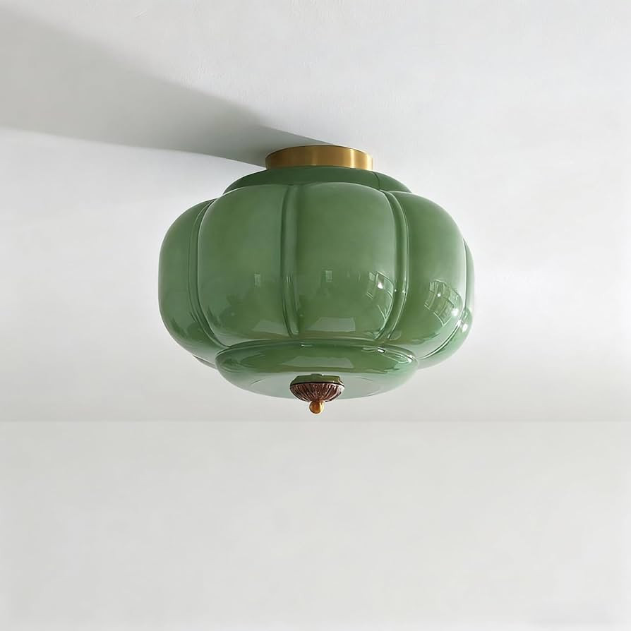 MIXL-Green Milk Glass Ceiling Light,Pumpkin Shape Milk Glass Light Fixture,Vintage Style Ceiling ... | Amazon (US)