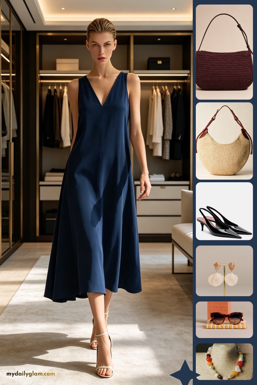 Timeless Navy Sleeveless Swing Midi Dress | Capsule Wardrobe Essential
#CapsuleWardrobe #LuxuryCasualLook #PointedHeelsStyle

#LTKootd #LTKOver40 #LTKWorkwear
