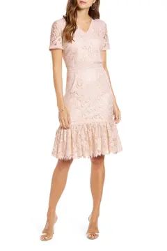 Rich floral lace lavishes a flutter-hem sheath dress designed by blogger and style influencer Rac... | Nordstrom