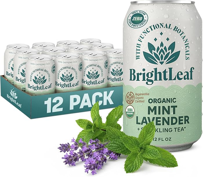 BrightLeaf Mint Lavender Sparkling Tea for Relaxation and Digestion \u2013 Caffeine-Free, Zero Su... | Amazon (US)