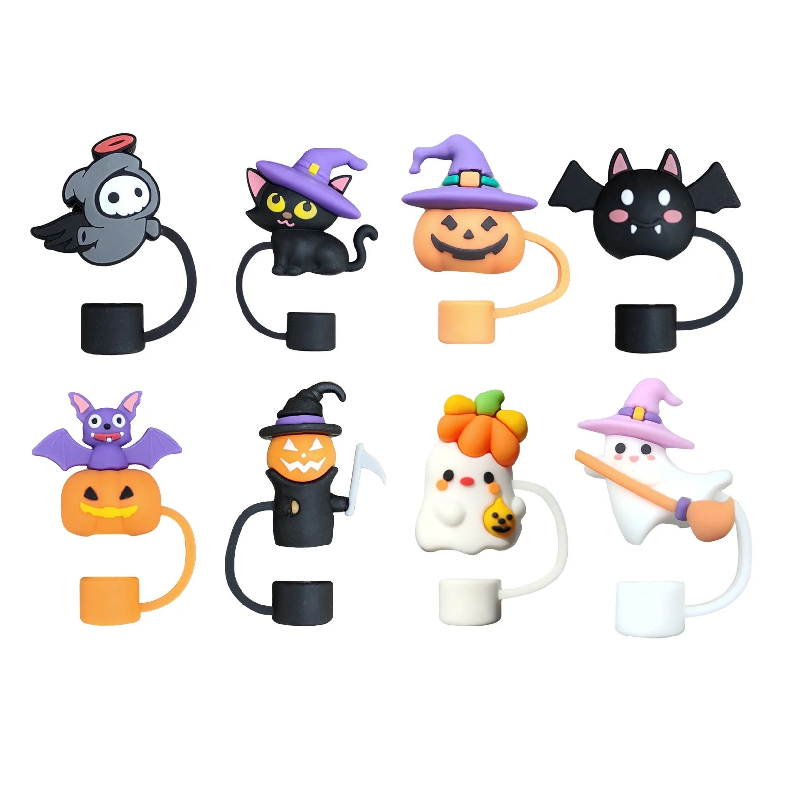 JIhuahe Halloween Straw Covers Set, Reusable Pumpkin and Ghost Design Straw Toppers for 10mm Stra... | Walmart (US)