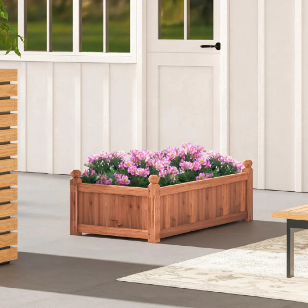 46 x 24 x 16 Inch Rectangular Planter Box with Drainage Holes for Backyard Garden Lawn-Brown | Shop Simon