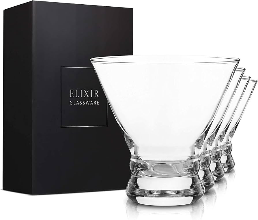 ELIXIR GLASSWARE Stemless Martini Glasses Set of 4 - Hand Blown Crystal Martini Glasses - Elegant... | Amazon (US)