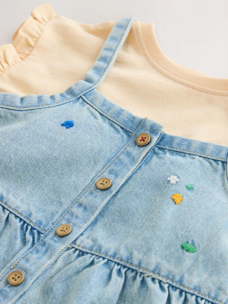 Buy Mid Blue Floral Embroidered Denim Playsuit and T-Shirt (3mths-7yrs) from Next USA | Next US