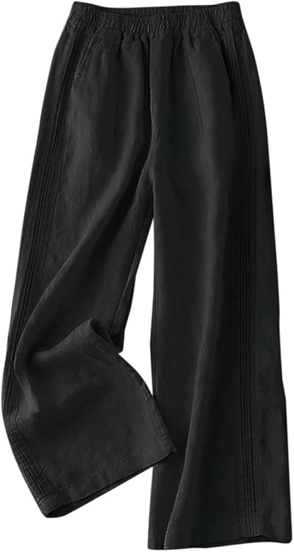 IXIMO Women's Linen Pants Elastic Pleated Wide Leg Straight Fit Palazzo Pants | Amazon (US)