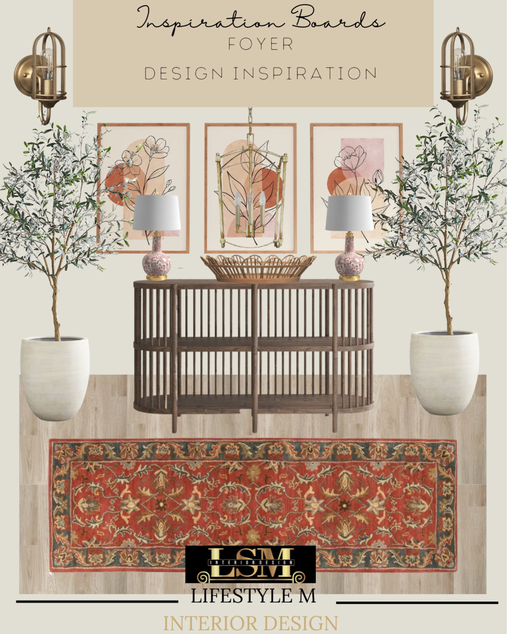 Foyer design inspiration. Shop the look below. Foyer runner, console table, planter, faux tree, table lamps, decorative bowl, wall art, wall sconce light, pendant light.

#LTKstyletip #LTKSeasonal #LTKhome