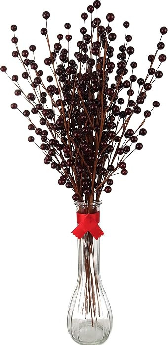 Larksilk 12 Burgundy Holly Berry Stem Picks - 17" Decorative Wire Stem Branch Sprays for Christma... | Amazon (US)