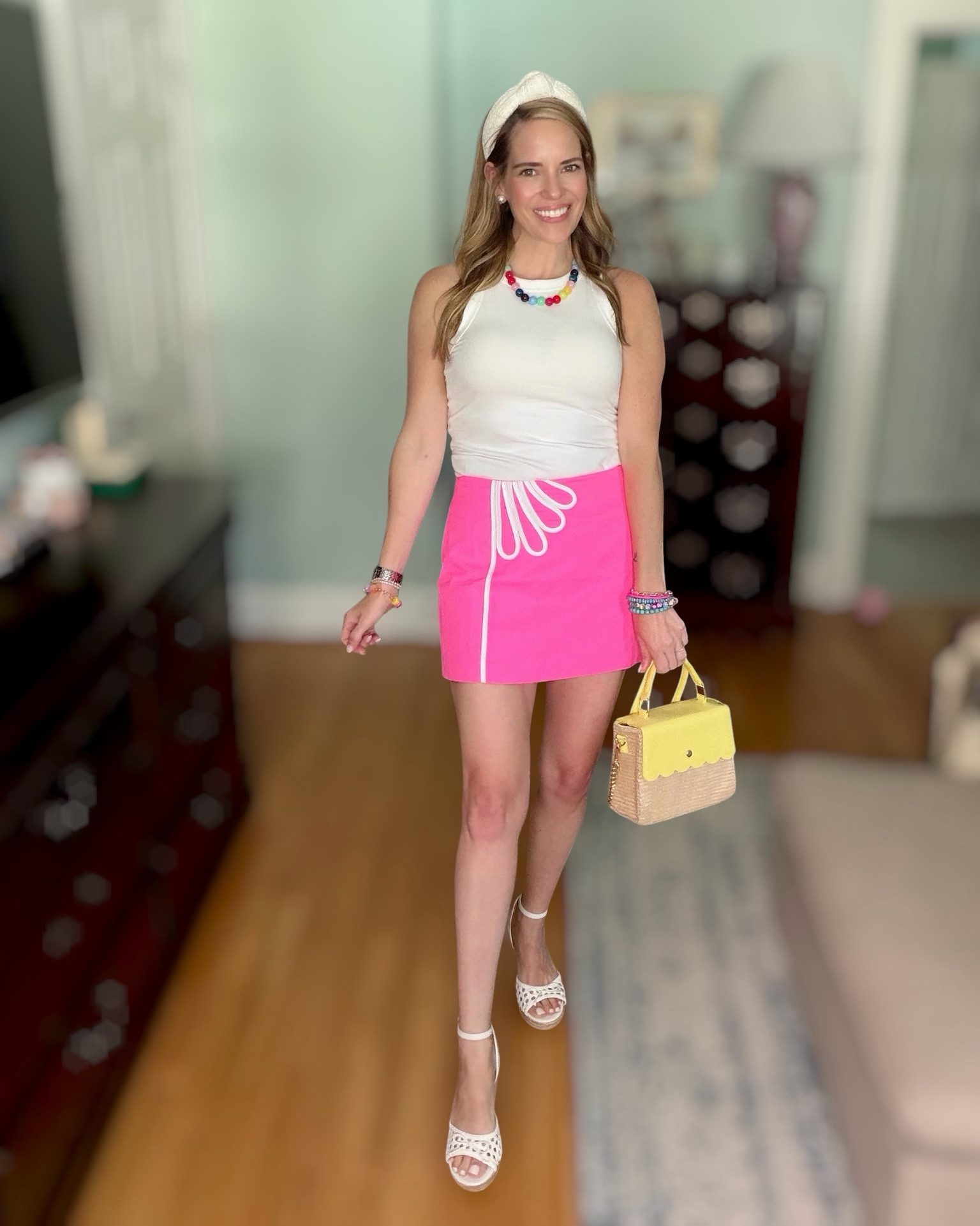 Lilly Pulitzer Michelina Skort Summer Outfit 💗🌈

Obsessed with this bright pink Lilly Pulitzer Michelina skort paired with a classic white tank and colorful beaded accessories! The playful details, cheerful colors, and woven yellow handbag make this the perfect outfit for summer vacations, brunch dates, resort wear, or a fun day out. Finished with espadrille wedges and a white headband for a polished preppy look. ☀️🩷✨

lilly pulitzer outfit, michelina skort, pink skort outfit, preppy summer style, colorful accessories, beaded jewelry trend, resort wear outfit, summer vacation fashion, woven handbag, feminine summer look 💗🌈👜👡✨🩵

#LTKPetite #LTKootd #LTKOver40