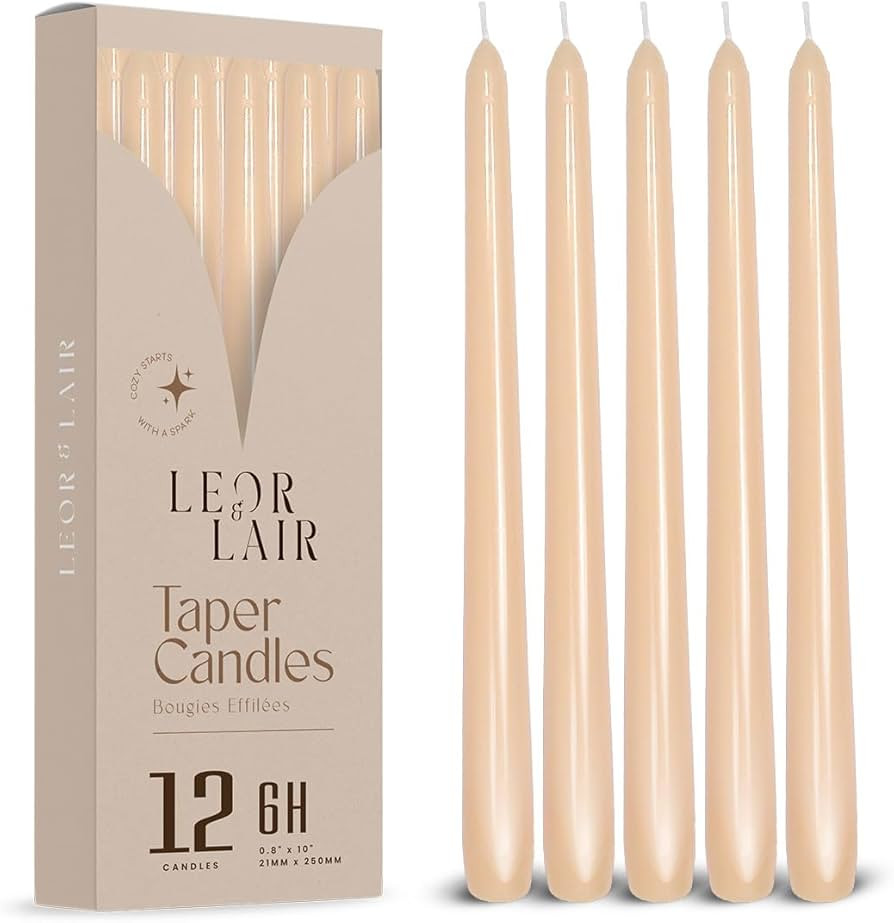 Leor & Lair Beige Taper Candles - 12 Pack 10" Beige Candlesticks - Unscented Long Burning Tapered... | Amazon (US)