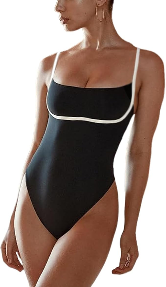 SherryDC Women's One Piece Swimsuit Cross Back Color Block High Cut Bathing Suit | Amazon (US)