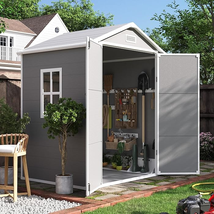 UDPATIO Outdoor Resin Storage Shed 6x4.5 FT, Plastic Garden Shed for Bike, Garbage Can, Tool, Out... | Amazon (US)