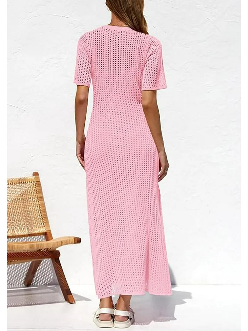 PRETTYGARDEN Womens Eyelet Cover Up Dress Summer Vacation Resort Maxi Dresses Beach Short Sleeve ... | Walmart (US)