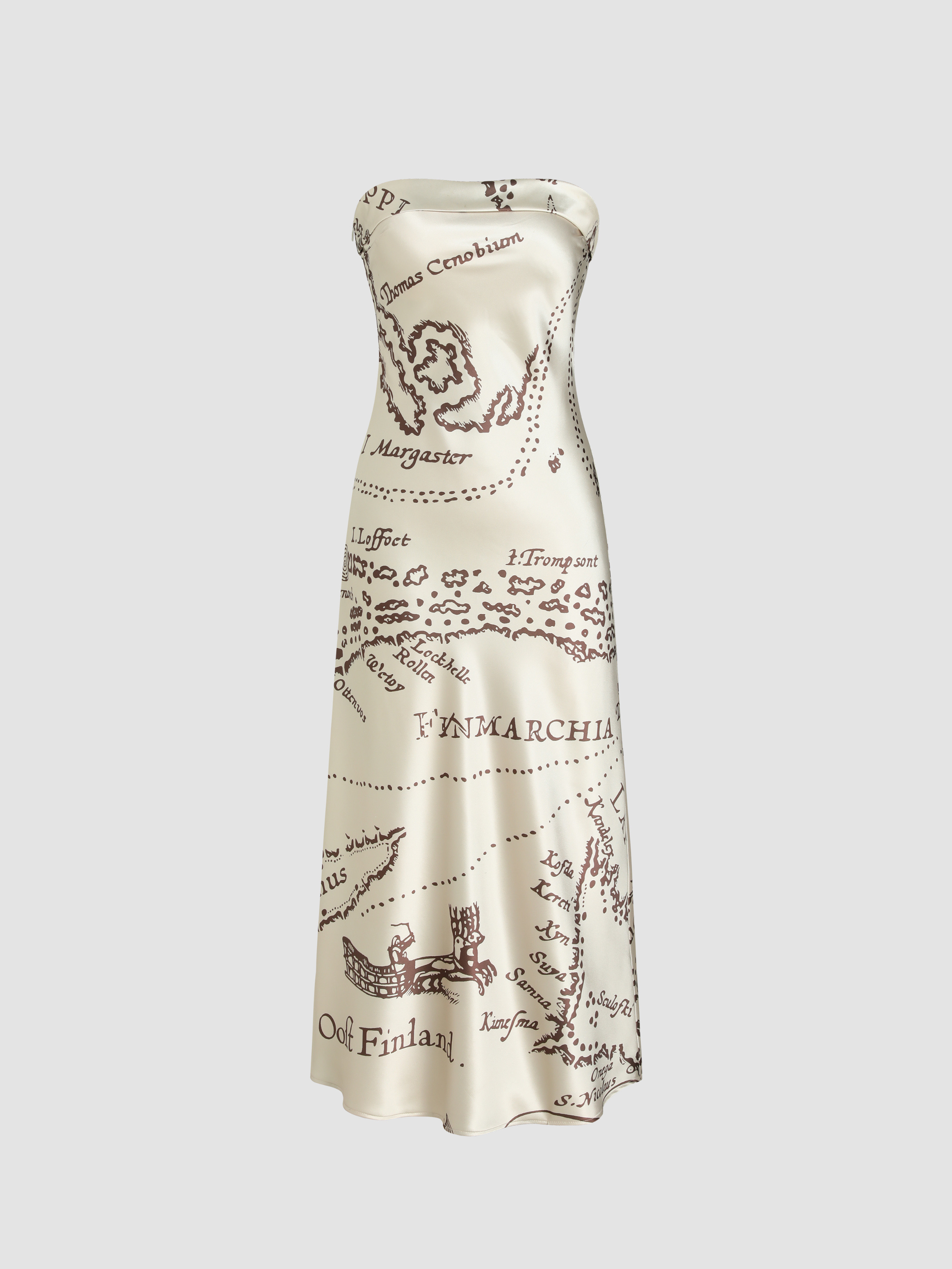 Satin Satin Tube All Over Print Maxi Dress For Date Vacation Holiday Beach | Cider