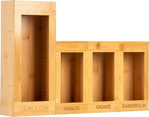 Amazon.com: PJHOME Food Storage Bag Organizer Holders Bamboo Kitchen Cabinet Drawer Organization ... | Amazon (US)
