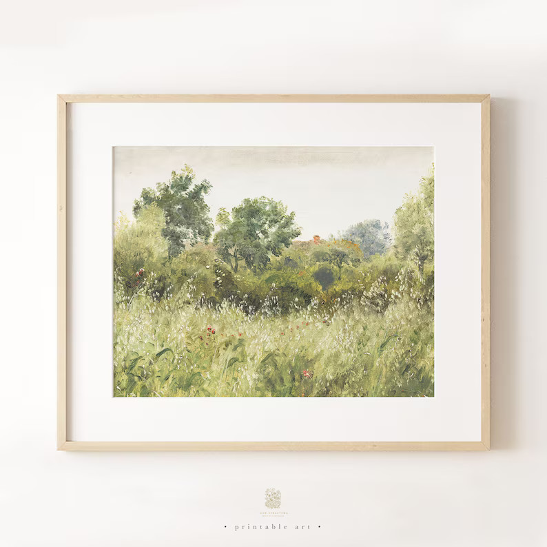 Vintage Landscape Art, Printable Wall Art, Nature Wall Art, Vintage Oil Painting, Field Landscape... | Etsy (US)
