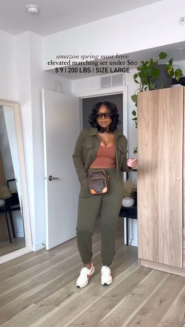 Perfect elevated casual matching set!! This set is sooo comparable and the pattern and texture makes it look more expensive. Definitely a perfect travel outfit, brunch, with friends, shopping trip, running errands, every day outfits I am 5’9 | 200 lbs | wearing a large and it’s A LITTLE large on my waist but very comfy!

#LTKmidsize #LTKfindsunder100 #LTKstyletip