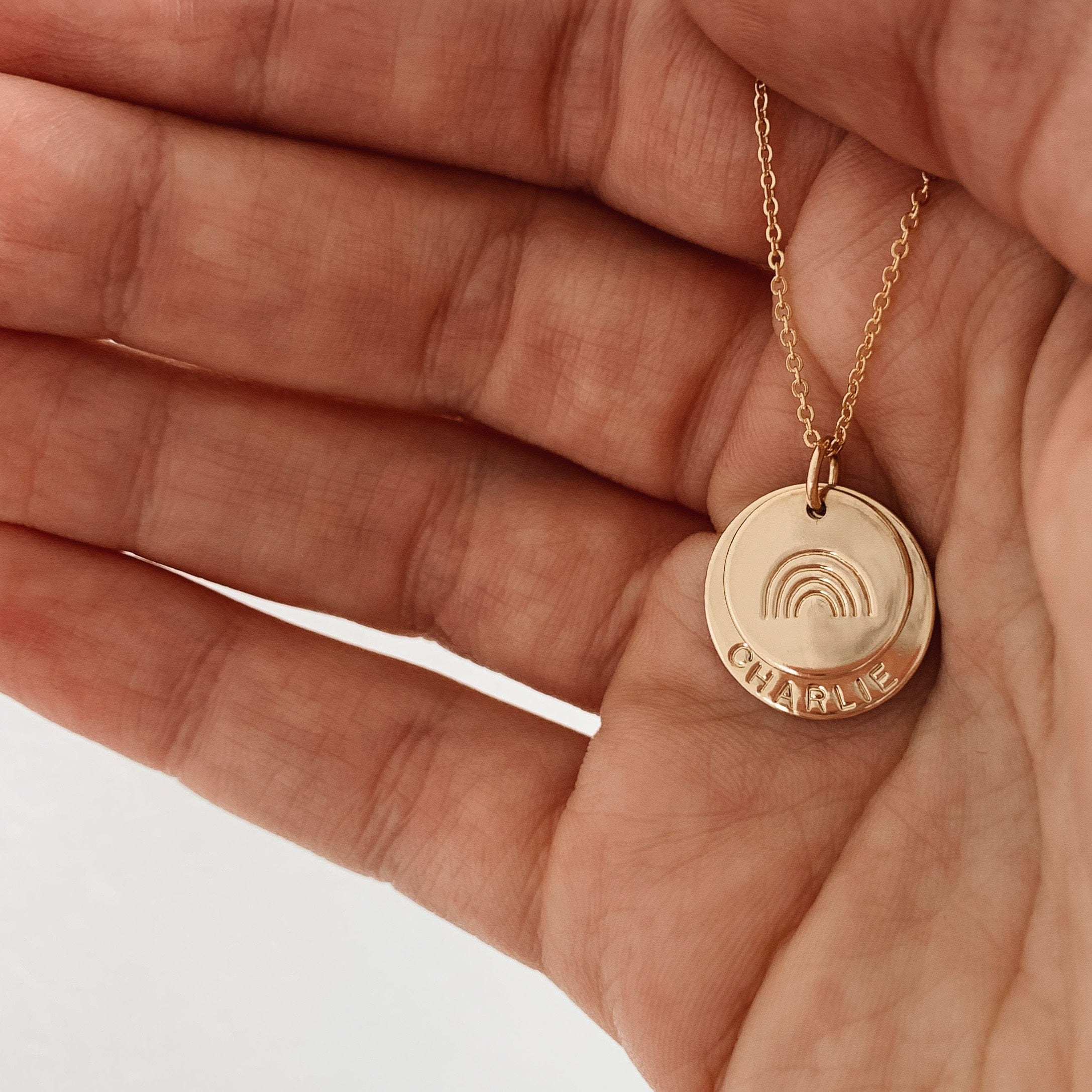 Made By Mary Nora Disc Necklace—5/8" + 1/2" Disc | Handstamped, Custom | Made by Mary (US)