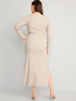 Fitted Long-Sleeve Rib-Knit Maxi Dress for Women | Old Navy (US)