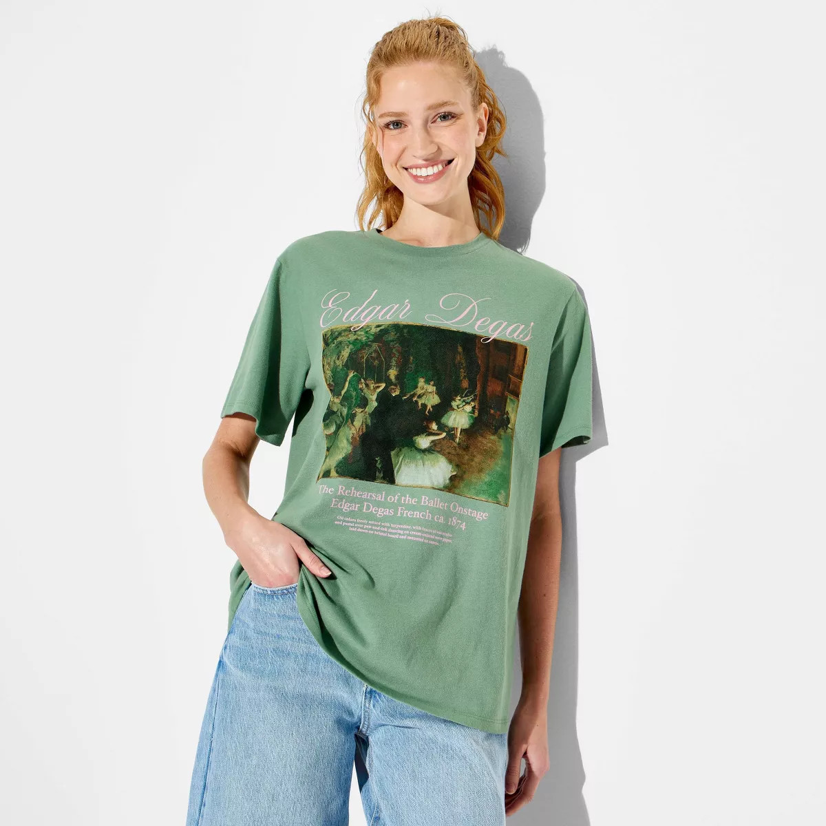 Women's Degas Ballet Oversized Short Sleeve Graphic T-Shirt - Sage Green XL | Target