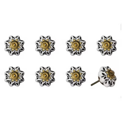 HomeRoots Set of Eight Black And Yellow Ceramic And Metal Drawer Pull Knobs | Target