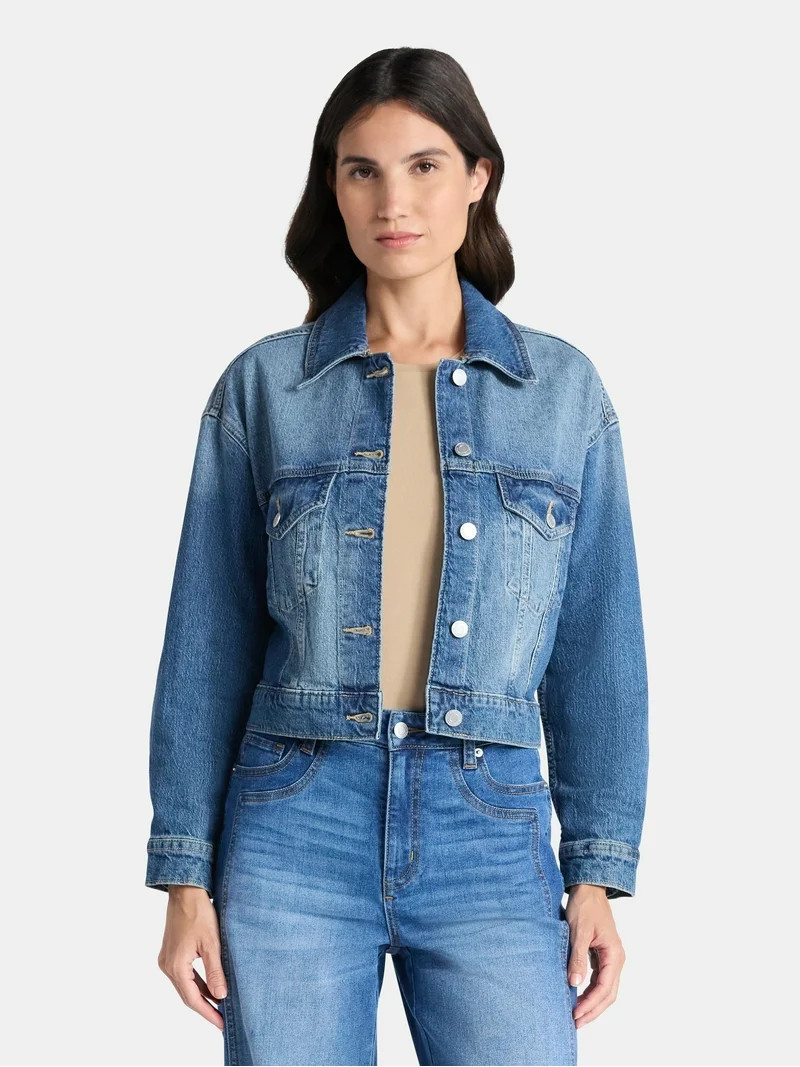 Time and Tru Women’s Cropped Denim Jacket, Sizes XS-3XL | Walmart (US)