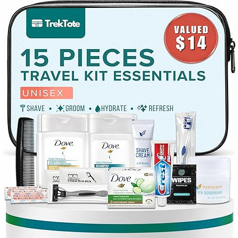 TrekTote 20 Piece Unisex Travel Hygiene Kit with Toiletries & Personal Care Essentials, TSA-Compl... | Amazon (US)