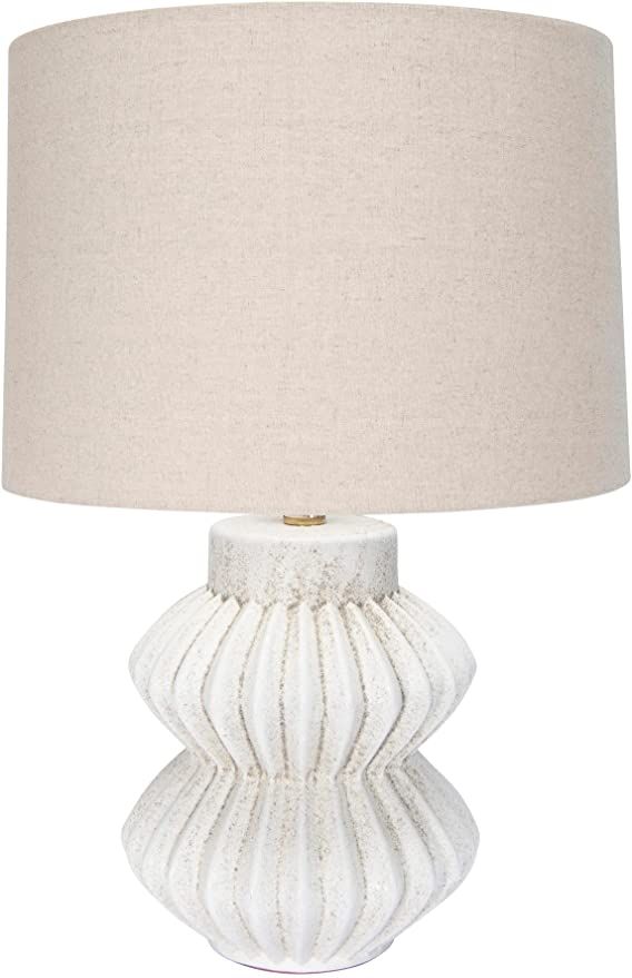 Bloomingville Fluted Terracotta Linen Shade, Distressed White Finish Table Lamp, Grey | Amazon (US)