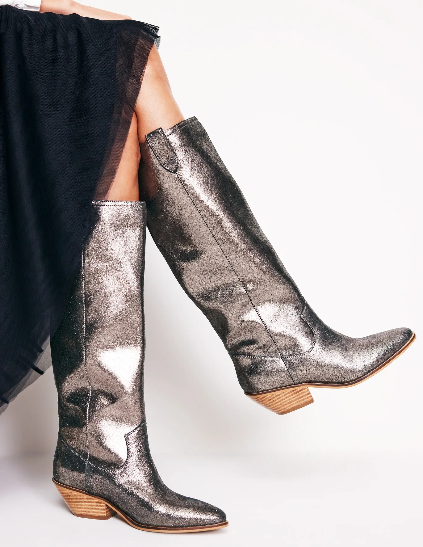 Western Knee High Boots - Silver | Boden UK | Boden UK