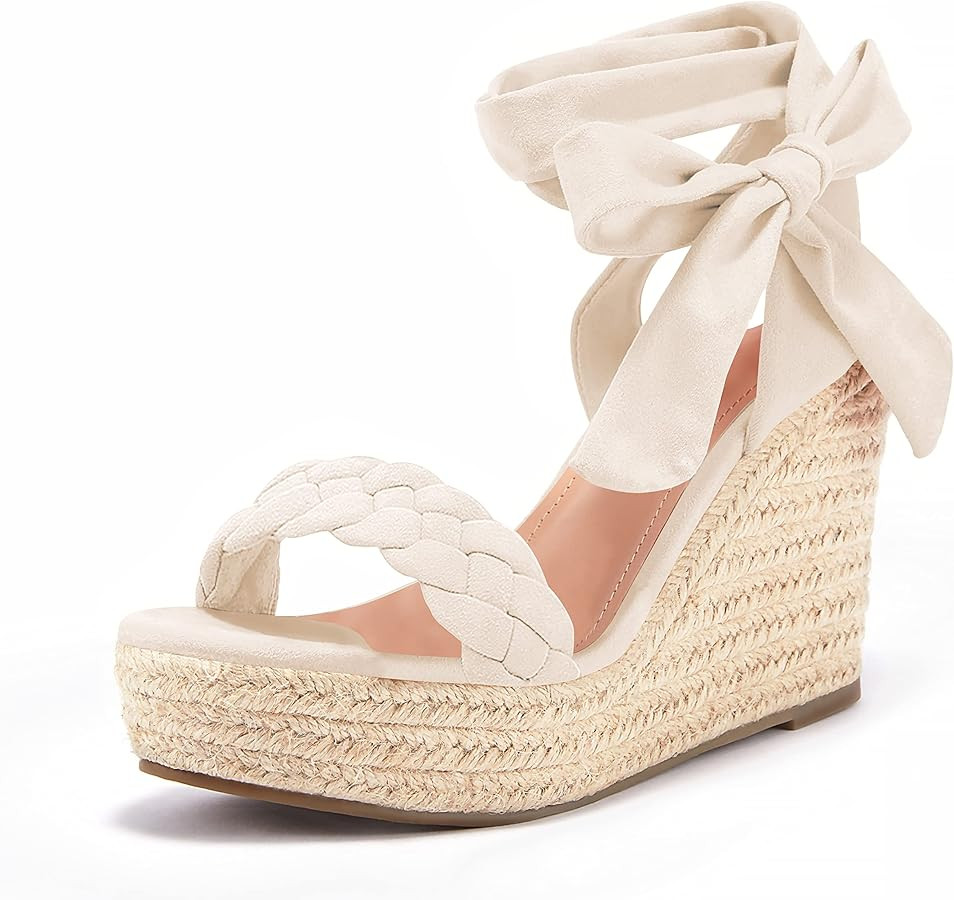 Syktkmx Womens Braided Wedge Espadrille Sandals Lace Up Slingback Open Toe Summer Platform Heeled... | Amazon (US)