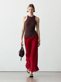 Click for more info about Midi skirt made from 100% linen fabric. Side zip fastening. Waffle knit fabric.
