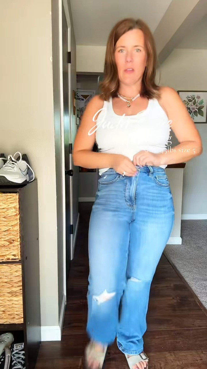 Obsessed with the fit of these Judy Blue straight leg jeans 🤍 Super flattering, comfy, and the kind of denim you can style with literally everything. I’m 5’2”, 145 lbs and wearing a size 5 for reference. Linking them here!

#JudyBlue #JudyBlueJeans #StraightLegJeans #WomensDenim #DenimStyle #EverydayStyle #CasualOutfit #MomStyle #MomFashion #LTKStyle #LTKFashion #LTKFinds #ShopMyLook #DenimOutfit 

 #LTKgrwm #LTKootd #LTKmomlife
