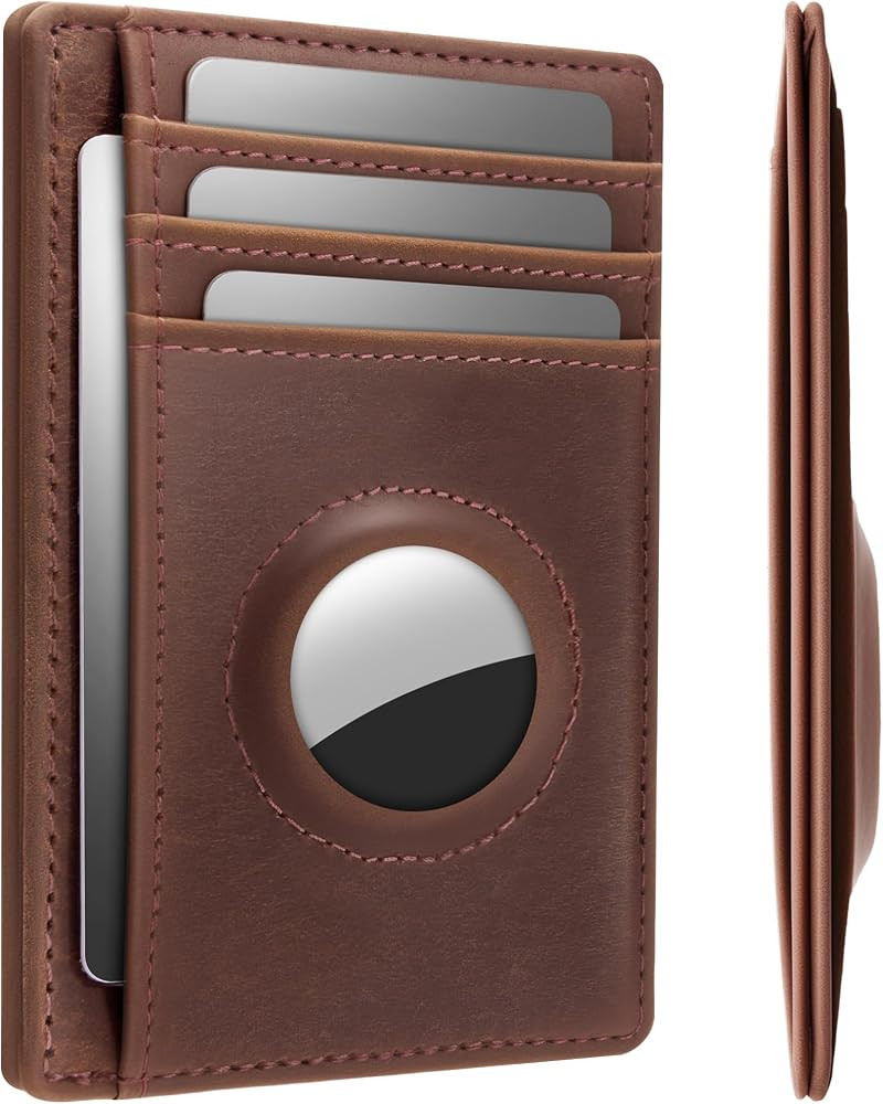 Wallet with Airtag Holder Genuine Leather Wallets Slim Minimalist Card Holder RFID Blocking Card ... | Amazon (US)
