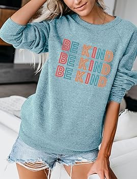 Blooming Jelly Women's Cute Graphic Sweatshirt Be Kind Crewneck Raglan Long Sleeve Pullover Top | Amazon (US)