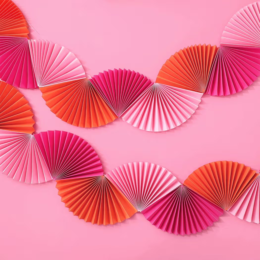 Whaline 3 Pack Paper Fans Garland 15.7 Ft Rose Red Pink Orange Hanging 3D Ornament Banners for Bi... | Amazon (US)