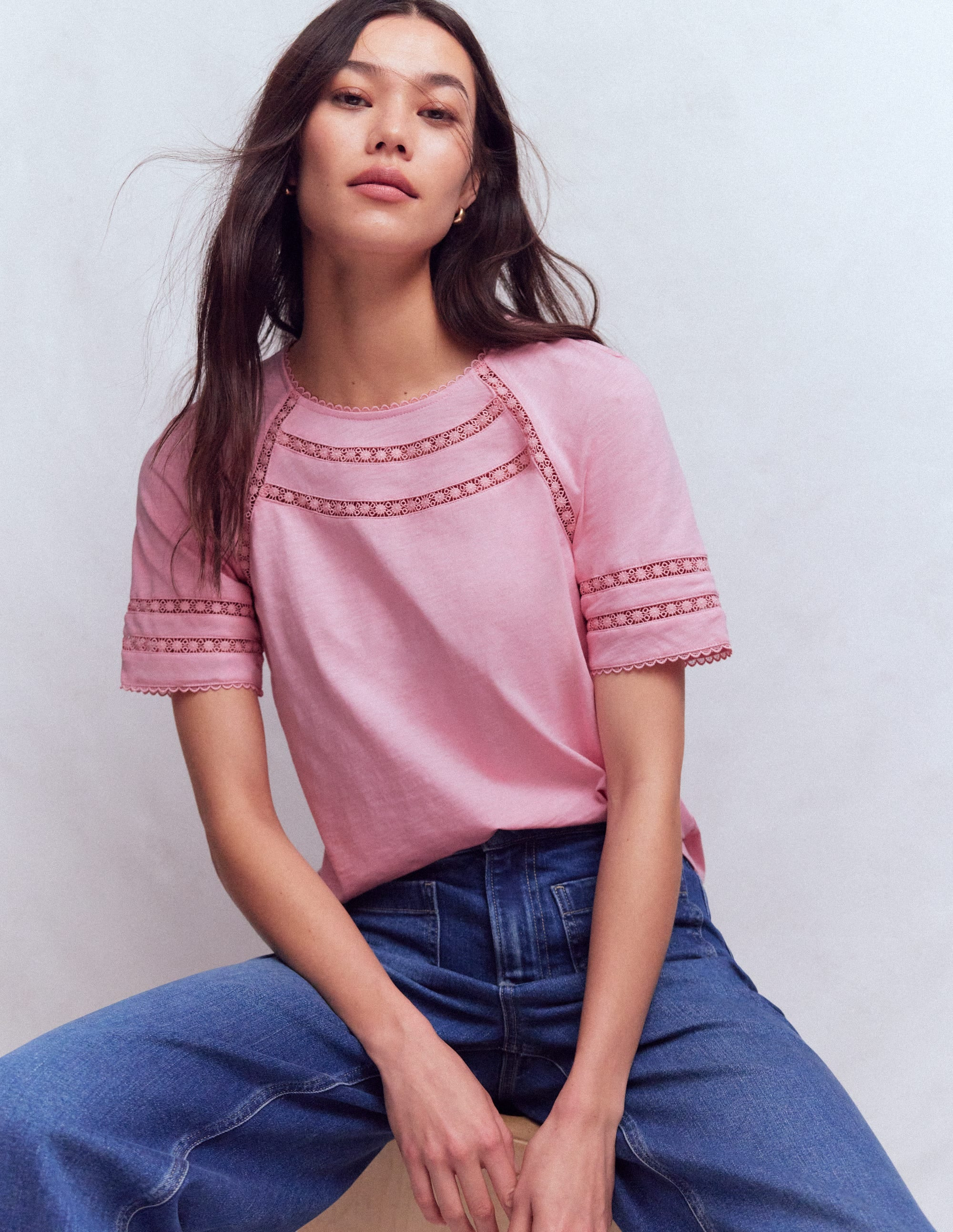 Poppy Trim Crew T-shirt-Pink Dolphin | Boden (US)