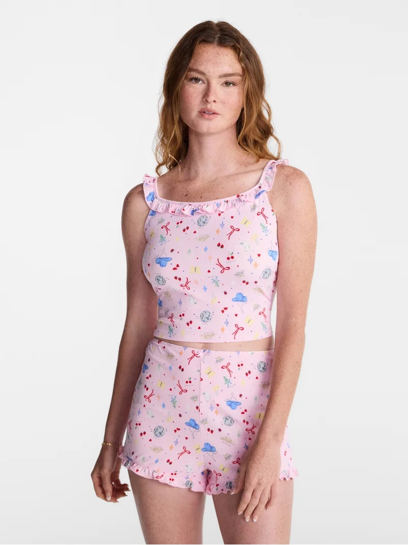 No Boundaries Ruffle Tank Top and Shorts Sleep Set, 2-Piece, Women's XS-XXL | Walmart (US)