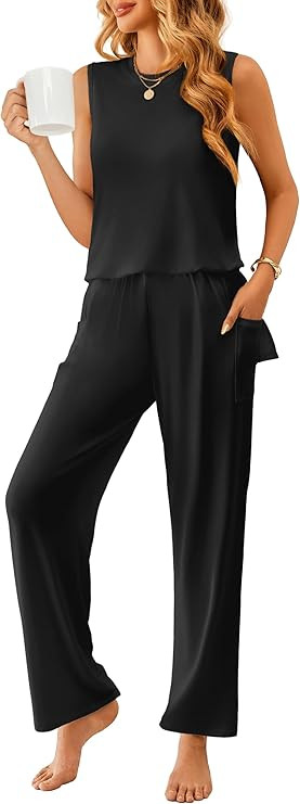 Ekouaer Women Pajamas Sets Casual Tank Tops and Pants Comfy Sleeveless Lounge Set 2 Piece Outfits | Amazon (US)