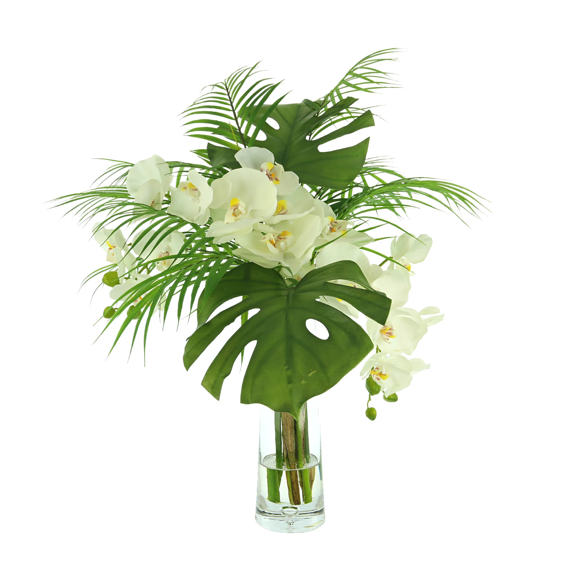 Tropical Floral Arrangement with Orchids and Palm Leaves | Wayfair North America