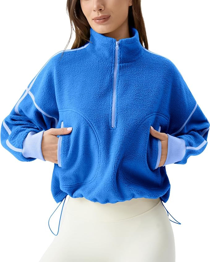 QINSEN Women's Half Zip Fleece Short Pullover Sweatshirt Winter Long Sleeve Cozy Sherpa Sweater T... | Amazon (US)