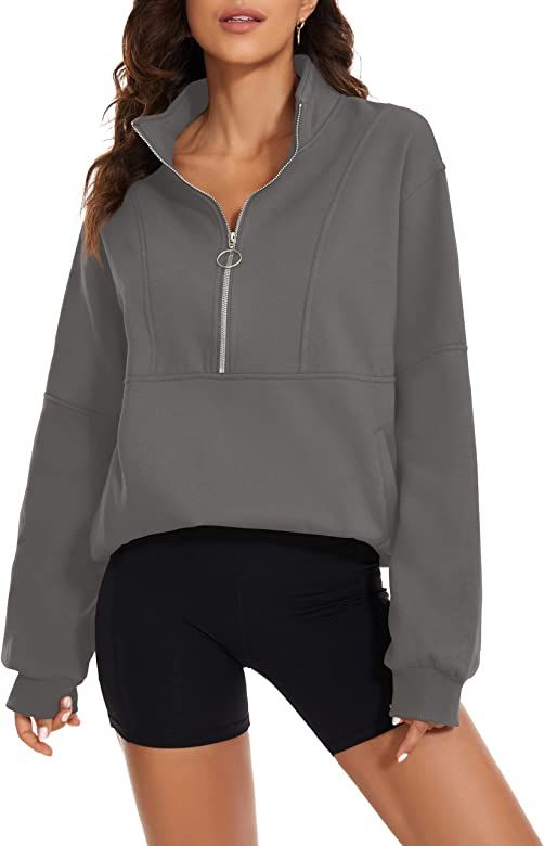 MISSACTIVER Women’s Oversized Half Zip Sweatshirt Quarter 1/4 Zipper Long Sleeve Drop Shoulder Pocke | Amazon (US)