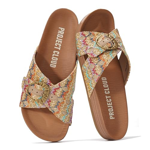 Project Cloud Womens Sandals - Adjustable Buckle Sandals for Women 2026 with Plush Insole - Lightweight & Non Slip Slides for Women Footwear (Beaming,GOLDRAF,8.5) | Amazon (US)