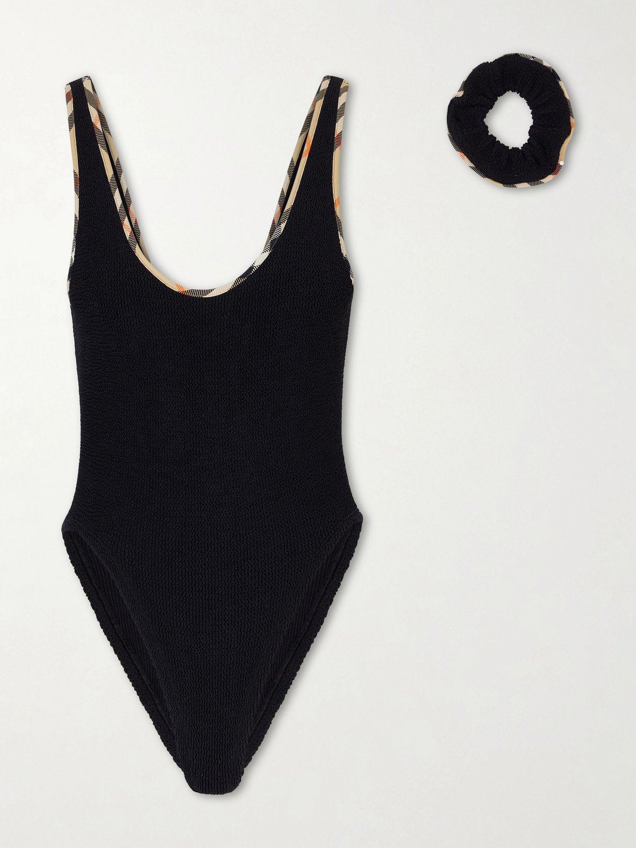 Burberry - + Hunza G Faye Checked Original Crinkle Swimsuit - Black | NET-A-PORTER (US)
