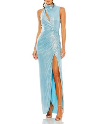 High Neck Keyhole Cutout Sleeveless Metallic Jersey Gown | Bloomingdale's (US)