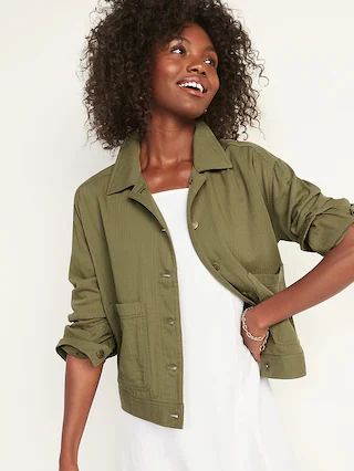 Cropped Textured-Twill Utility Jacket for Women | Old Navy (US)