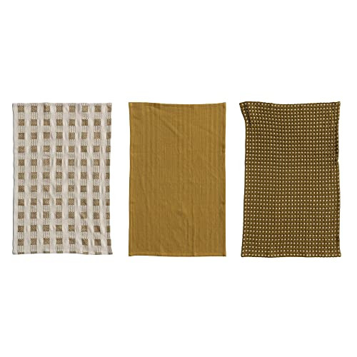 Creative Co-Op Woven Cotton, Set of 3 Styles, Natural and Olive Tea Towels, 28" L x 18" W x 0" H, Green | Amazon (US)